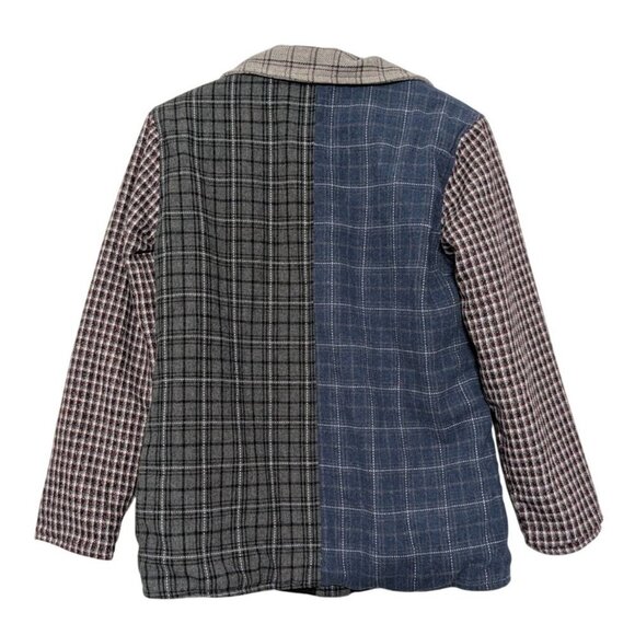 Sacred Threads Patchwork Plaid Jacket Womens Size Small/Medium Gray Fleece Lined - Picture 6 of 9